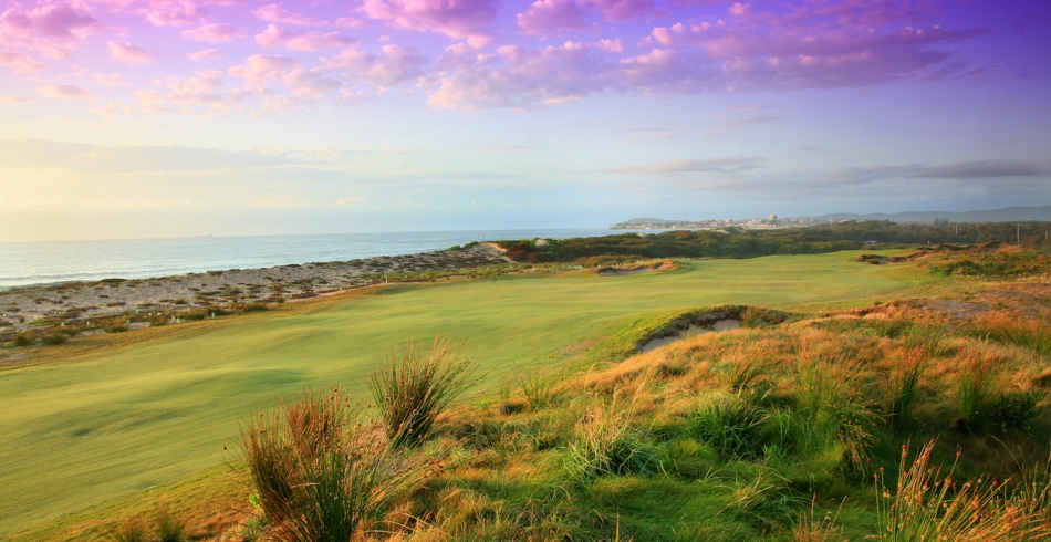 golf course purple sky